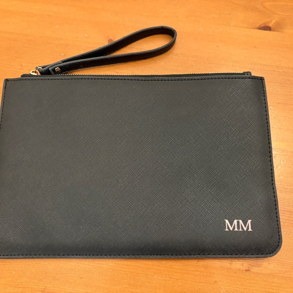 Black Leather Wristlet Clutch